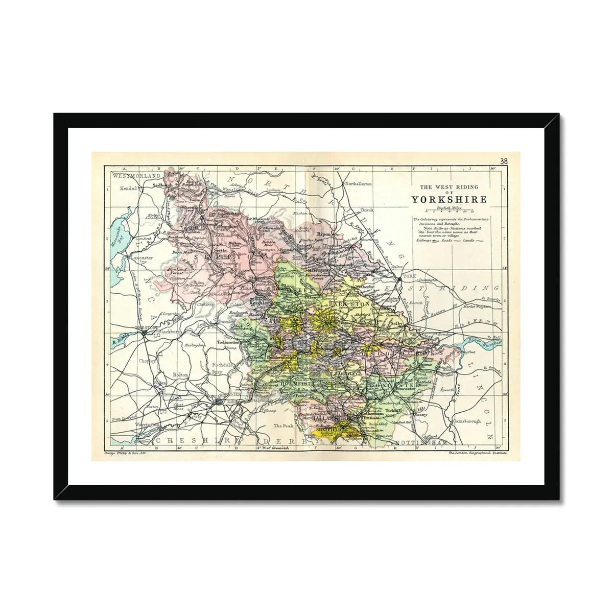 Map Print of West Riding | Detailed Vintage Map of West Yorkshire Printed on paper - Framed Map of Yorkshire