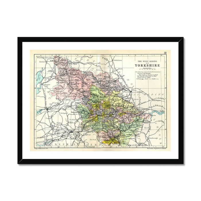 Map Print of West Riding | Detailed Vintage Map of West Yorkshire Printed on paper - Framed Map of Yorkshire