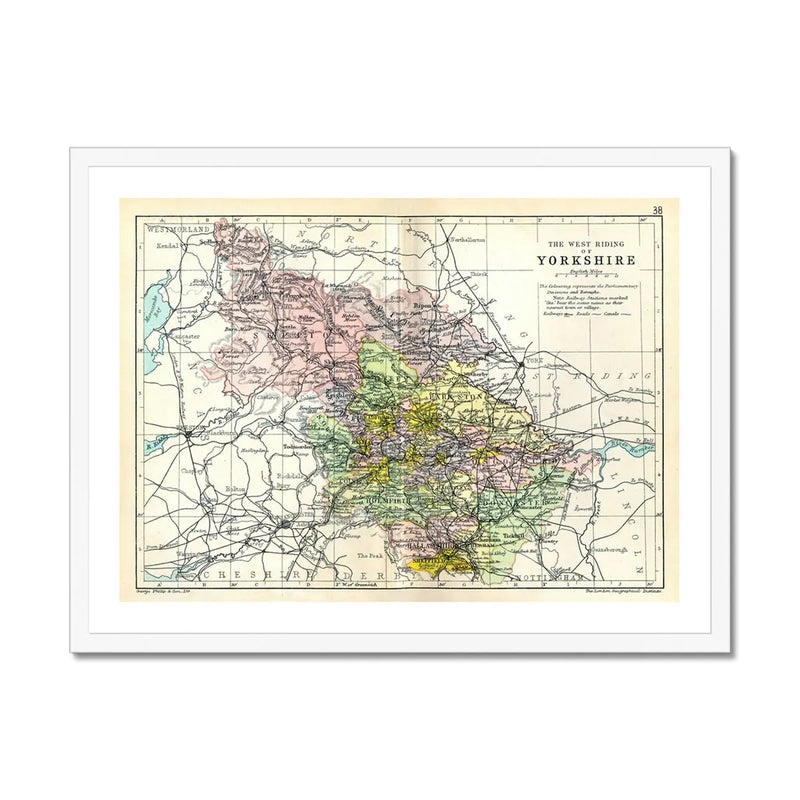 Map Print of West Riding | Detailed Vintage Map of West Yorkshire Printed on paper - Framed Map of Yorkshire