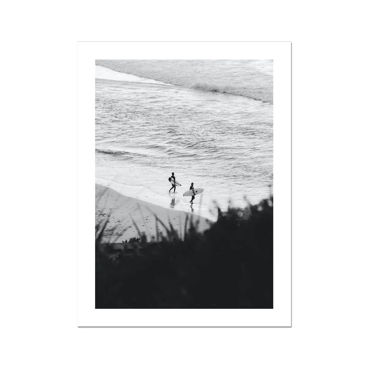 Beach House Art - black & white photograph of surfers on the beach