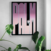 Neon Pink Palm: Word Art - Framed - Beach House Art