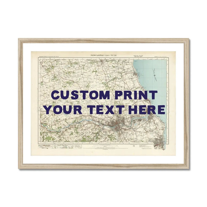 Newcastle Personalised Map Print | Custom Map of Newcastle | Navy Hand Drawn Font - Framed Wall Art
