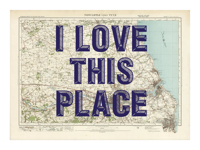 Newcastle Personalised Map Print | Custom Map of Newcastle | Navy Vintage Font - Unframed Wall Art