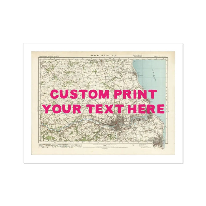 Newcastle Personalised Map Print | Custom Map of Newcastle | Pink Hand Drawn Font - Unframed Wall Art