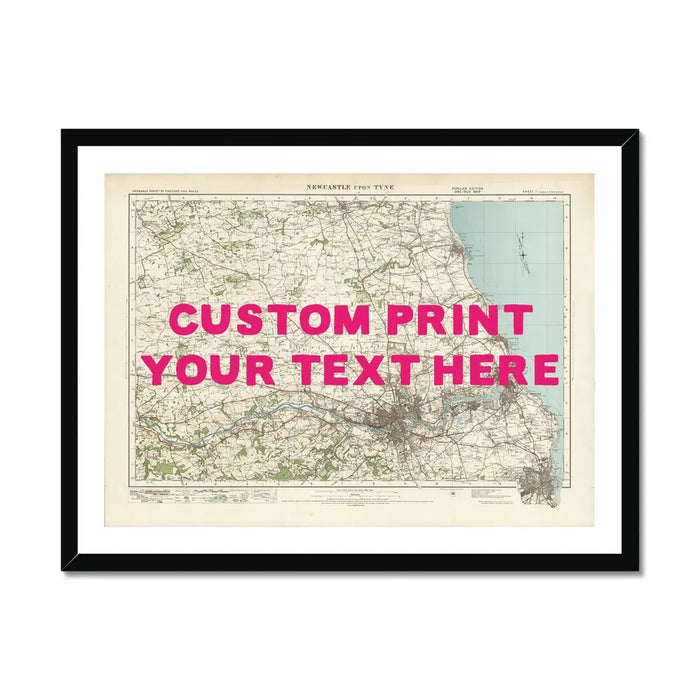 Newcastle Personalised Map Print | Custom Map of Newcastle | Pink Hand Drawn Font - Framed Wall Art