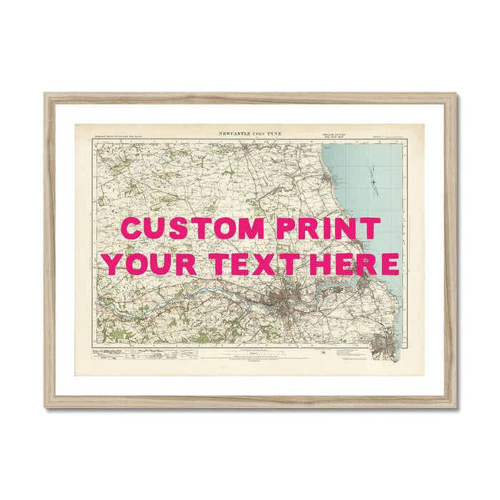 Newcastle Personalised Map Print | Custom Map of Newcastle | Pink Hand Drawn Font - Framed Wall Art