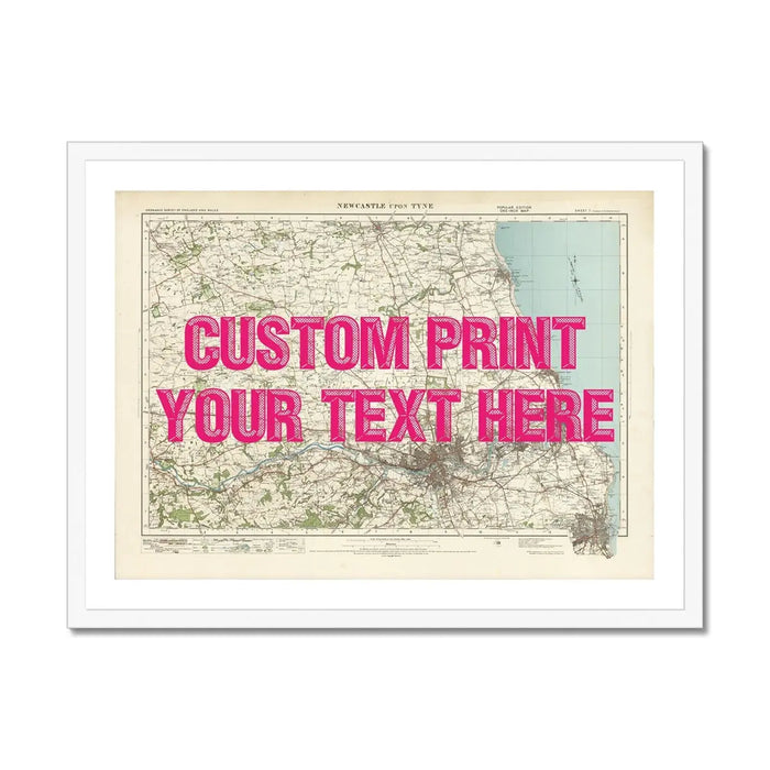 Newcastle Personalised Map Print | Custom Map of Newcastle | Pink Vintage Font - Framed Wall Art