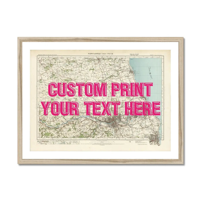 Newcastle Personalised Map Print | Custom Map of Newcastle | Pink Vintage Font - Framed Wall Art