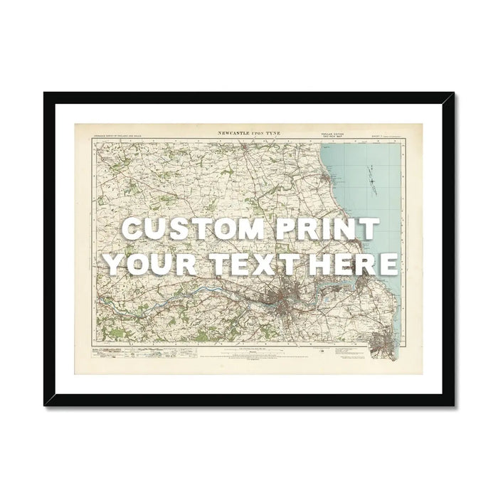 Newcastle Personalised Map Print | Custom Map of Newcastle | White Hand Drawn Font - Framed Wall Art