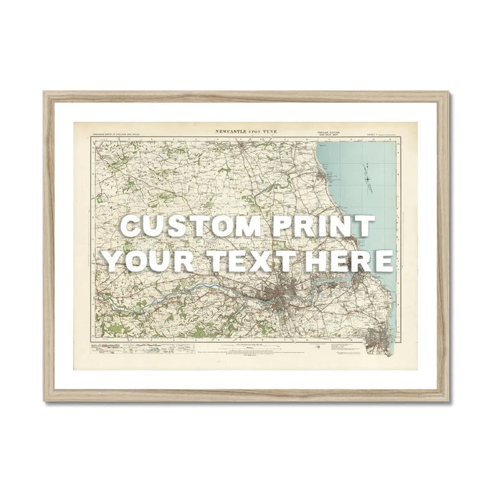 Newcastle Personalised Map Print | Custom Map of Newcastle | White Hand Drawn Font - Framed Wall Art