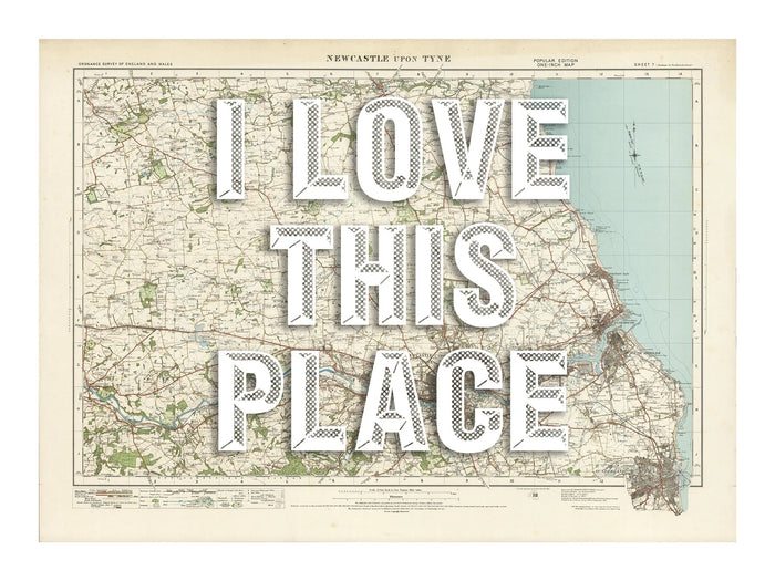 Newcastle Personalised Map Print | Custom Map of Newcastle | White Vintage Font - Unframed Wall Art