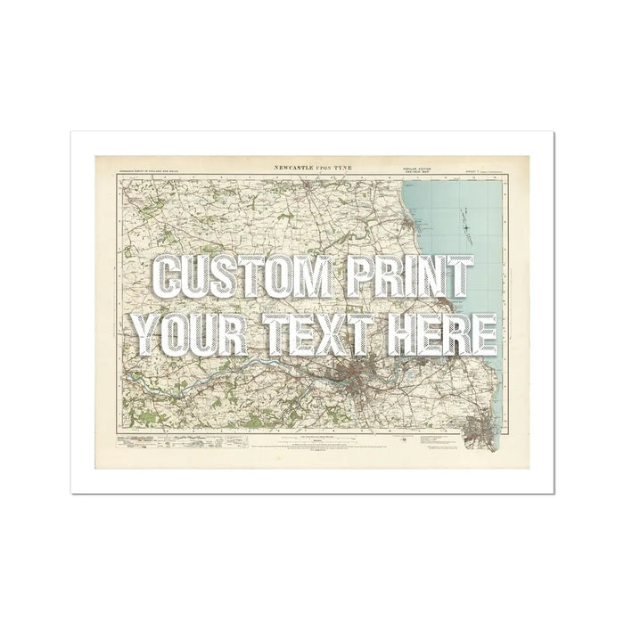 Newcastle Personalised Map Print | Custom Map of Newcastle | White Vintage Font - Unframed Wall Art