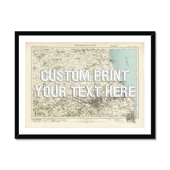 Newcastle Personalised Map Print | Custom Map of Newcastle | White Vintage Font - Framed Wall Art