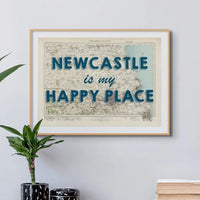 Newcastle is my Happy Place | Map Print of Newcastle | Map Art - Unframed Wall Art