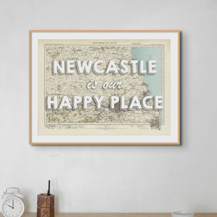 Newcastle is our Happy Place | Map Print of Newcastle | Map Art - Framed Wall Art