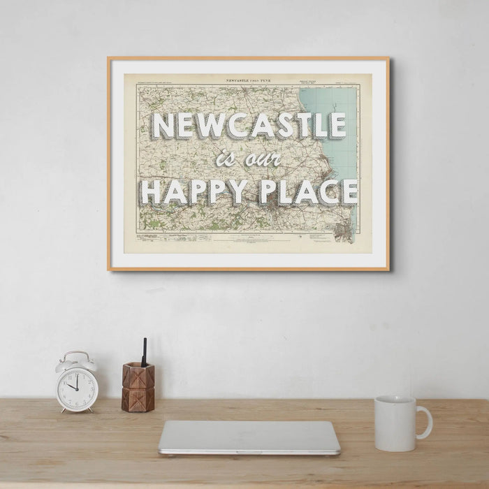 Newcastle is our Happy Place | Map Print of Newcastle | Map Art - Unframed Wall Art