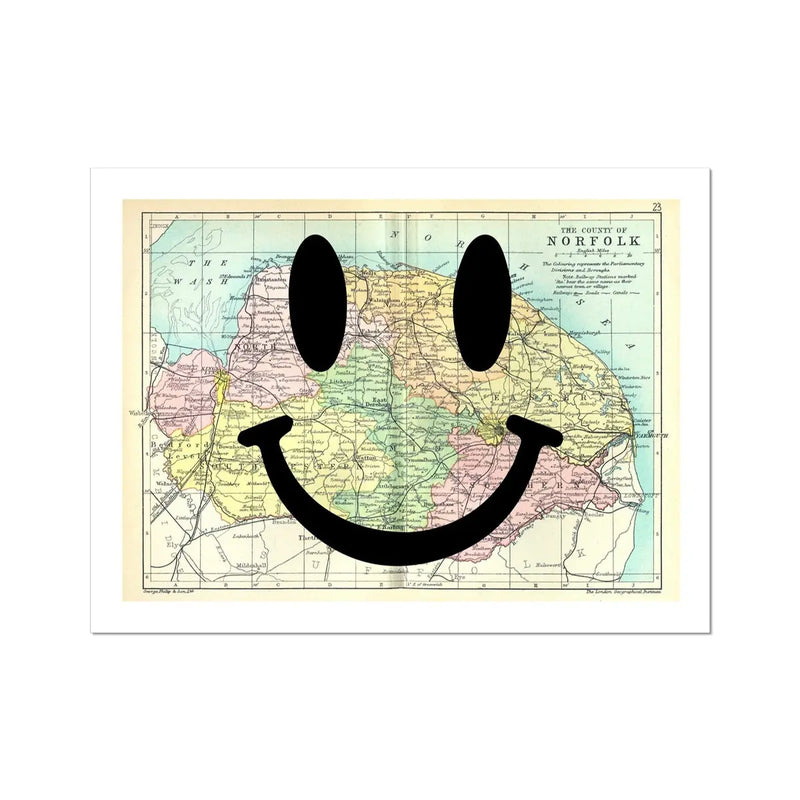 Norfolk Makes Me Smile (Norfolk Map) Vintage Map Art - Unframed - Beach House Art