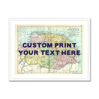 Coastal wall art featuring a personalised vintage map print of Norfolk with pink font - Framed wall art