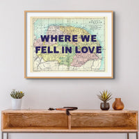 Coastal wall art featuring a personalised vintage map print of Norfolk with pink font - Framed wall art