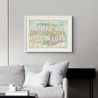 Coastal wall art featuring a personalised vintage map print of Norfolk with white font - framed wall art