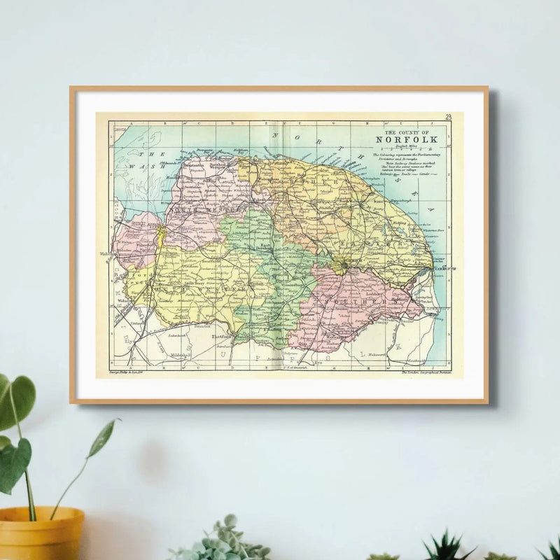 Norfolk Vintage Map (Norfolk Map) atlas - Unframed - Beach House Art