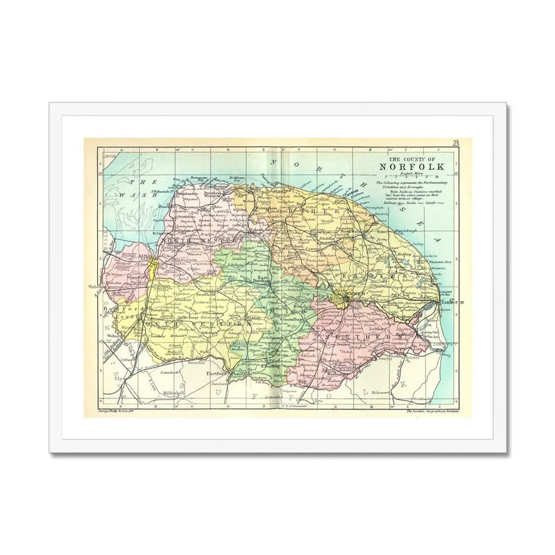 Norfolk Vintage Map (Norfolk Map) Vintage Map Art - Framed - Beach House Art