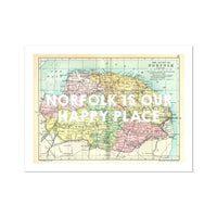 Norfolk is our Happy Place (Norfolk Map) Vintage Map Art - Unframed - Beach House Art