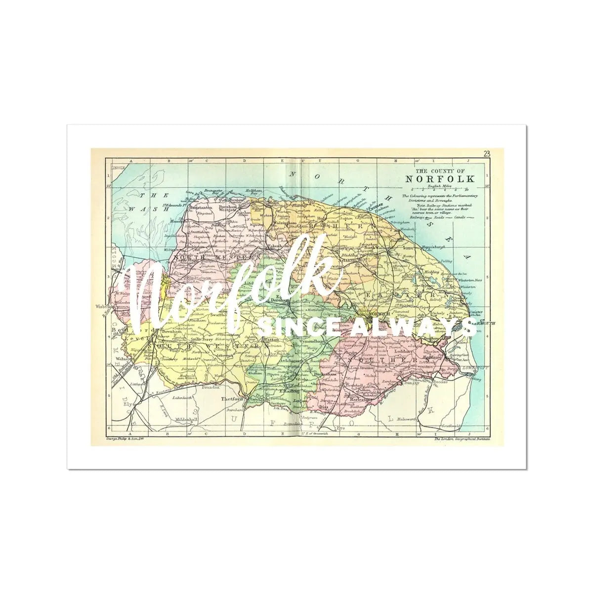 Norfolk Since Always (Norfolk Map) Vintage Map Art - Unframed - Beach House Art