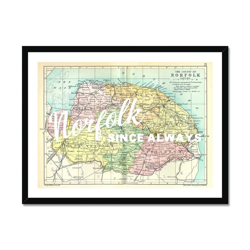 Norfolk Since Always (Norfolk Map) Vintage Map Art - Framed - Beach House Art