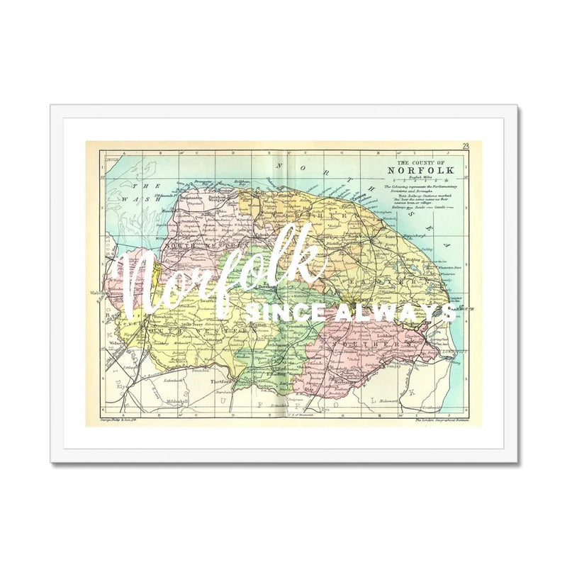 Norfolk Since Always (Norfolk Map) Vintage Map Art - Framed - Beach House Art