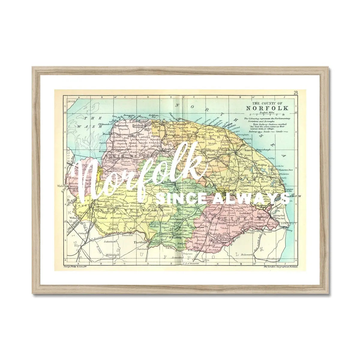 Norfolk Since Always (Norfolk Map) Vintage Map Art - Framed - Beach House Art