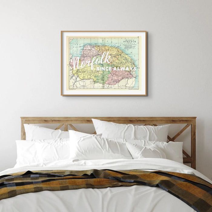 Norfolk Since Always (Norfolk Map) Vintage Map Art - Framed - Beach House Art