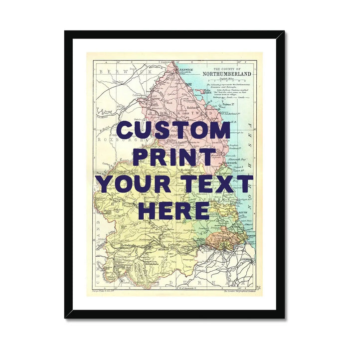 Northumberland Personalised Map Print | Map of Northumberland | Navy Hand Drawn Font - Framed Wall Art