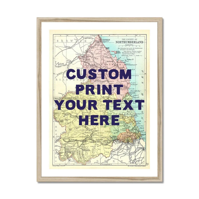 Northumberland Personalised Map Print | Map of Northumberland | Navy Hand Drawn Font - Framed Wall Art