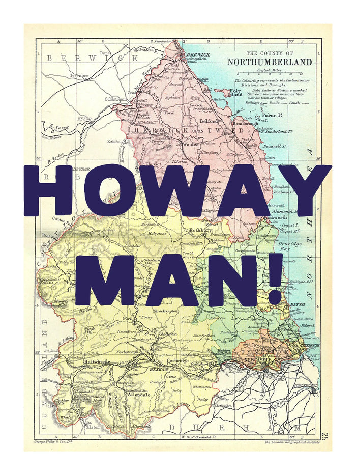 Northumberland Personalised Map Print | Map of Northumberland | Navy Hand Drawn Font - Framed Wall Art