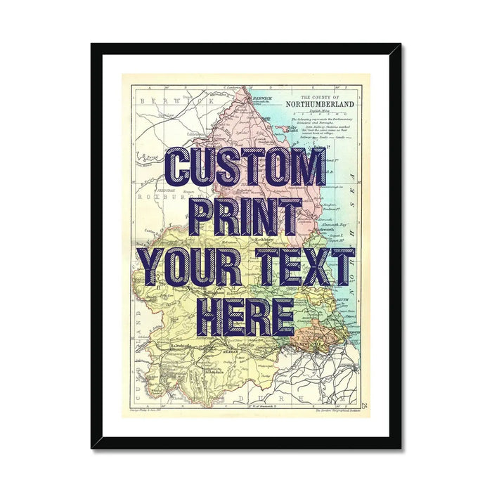 Northumberland Personalised Map Print | Map of Northumberland | Navy Vintage Font - Framed Wall Art