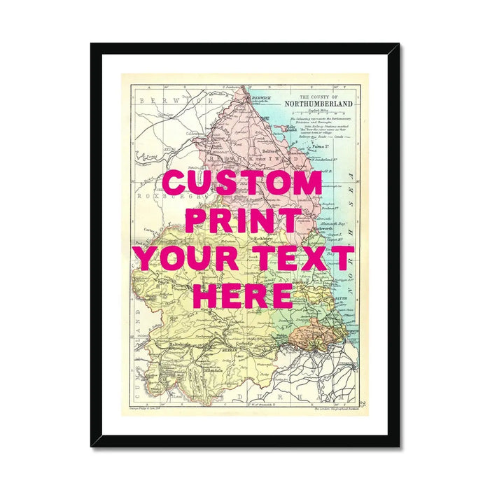 Northumberland Personalised Map Print | Map of Northumberland | Pink Hand Drawn Font - Framed Wall Art