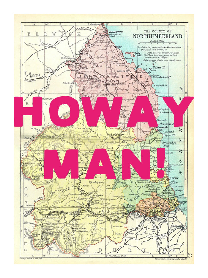 Northumberland Personalised Map Print | Map of Northumberland | Pink Hand Drawn Font - Framed Wall Art