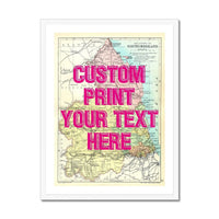 Northumberland Personalised Map Print | Map of Northumberland | Pink Vintage Font - Framed Wall Art