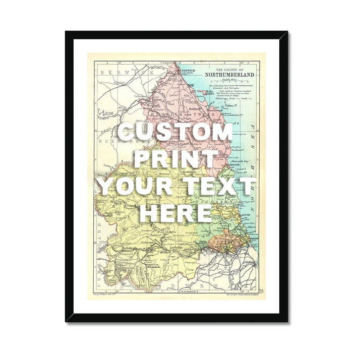 Northumberland Personalised Map Print | Map of Northumberland | White Hand Drawn Font - Framed Wall art