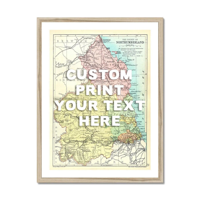 Northumberland Personalised Map Print | Map of Northumberland | White Hand Drawn Font - Framed Wall art
