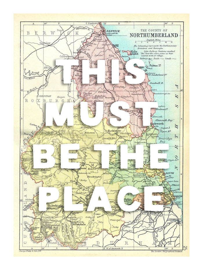 Northumberland Personalised Map Print | Map of Northumberland | White Hand Drawn Font - Framed Wall art