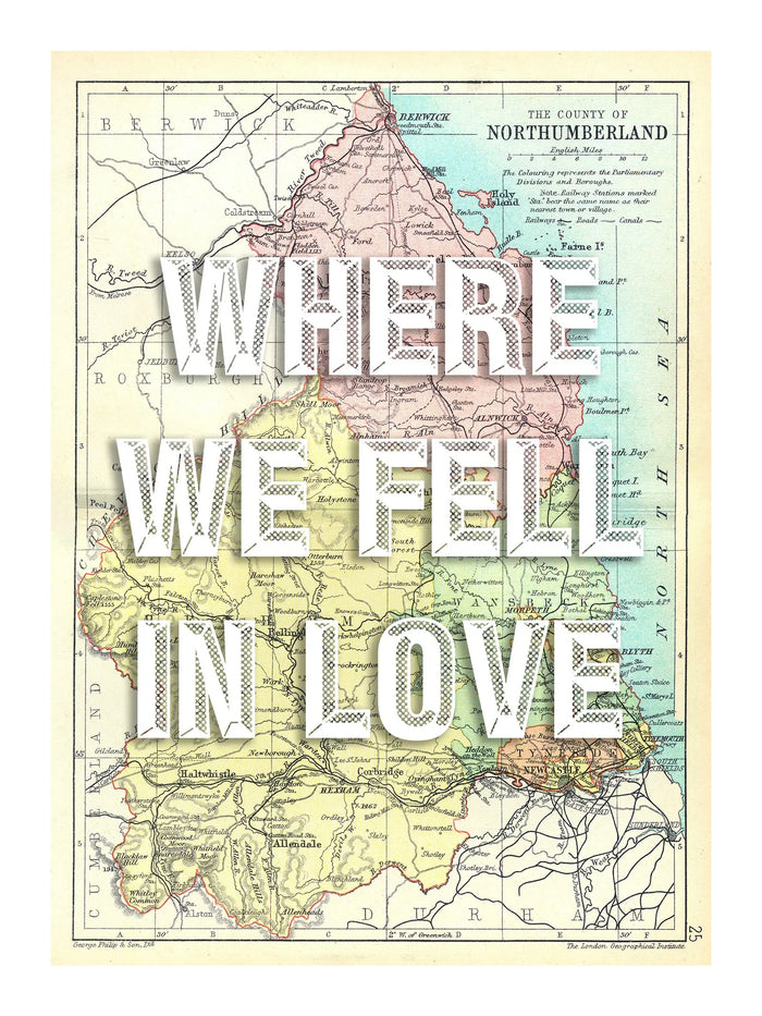 Northumberland Personalised Map Print | Custom Map of Northumberland | White Vintage Font - Framed Wall Art
