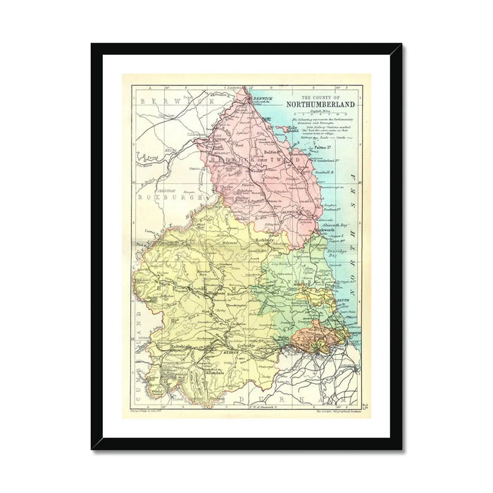 Northumberland Vintage Map Print | Map Print of Northumberland - Framed Wall Art