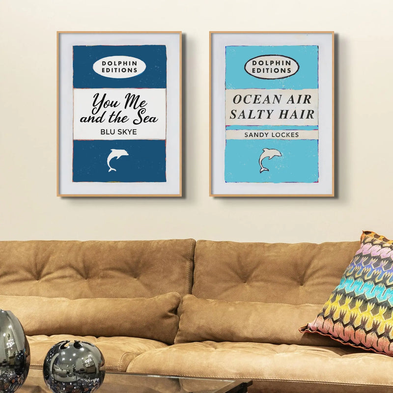 This is an Ocean Air Vintage Book Cover Art Print in a soothing light blue shade. The print is unframed