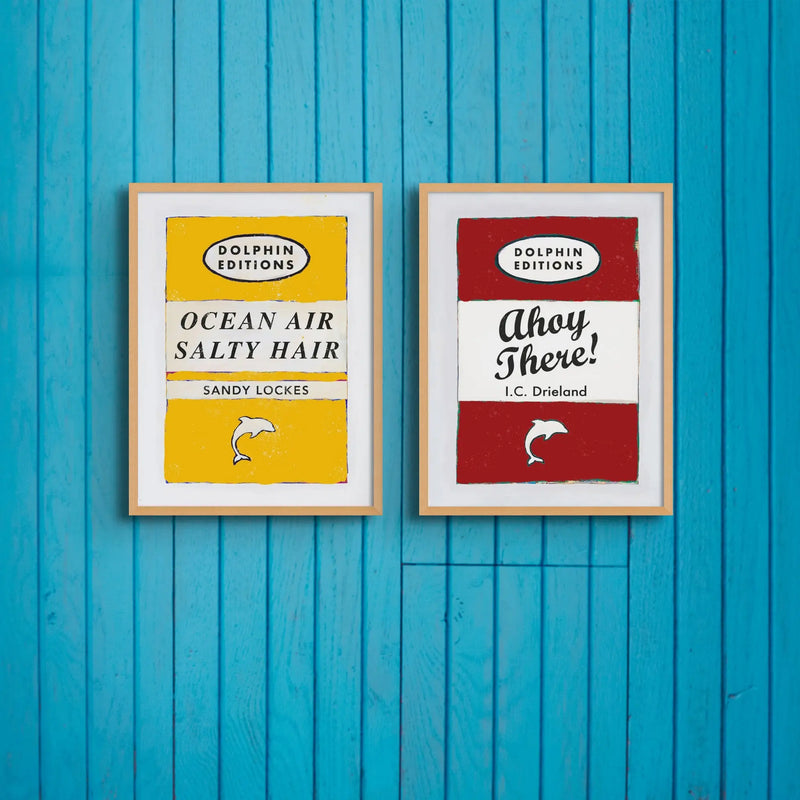 Ocean Air (Sunshine Yellow) Vintage Book Cover Art Print that comes with a frame.