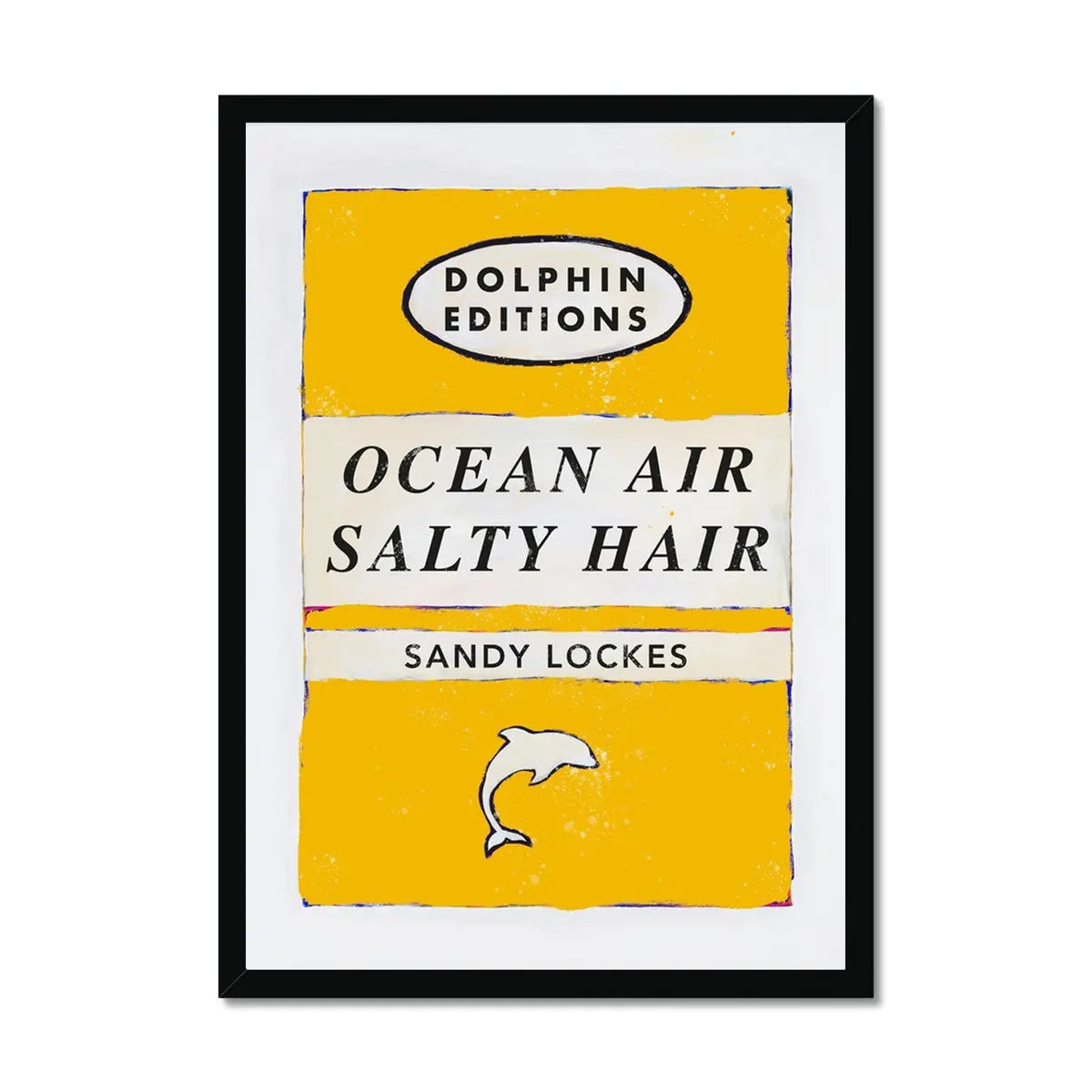 Ocean Air (Sunshine Yellow) Vintage Book Cover Art Print that comes with a frame.