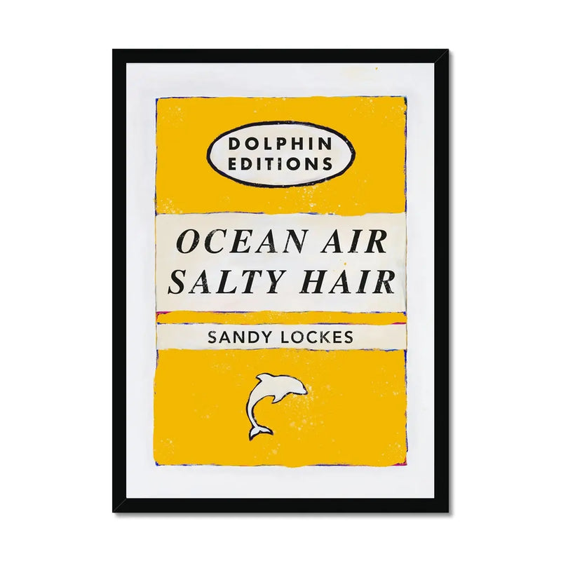 Ocean Air (Sunshine Yellow) Vintage Book Cover Art Print that comes with a frame.