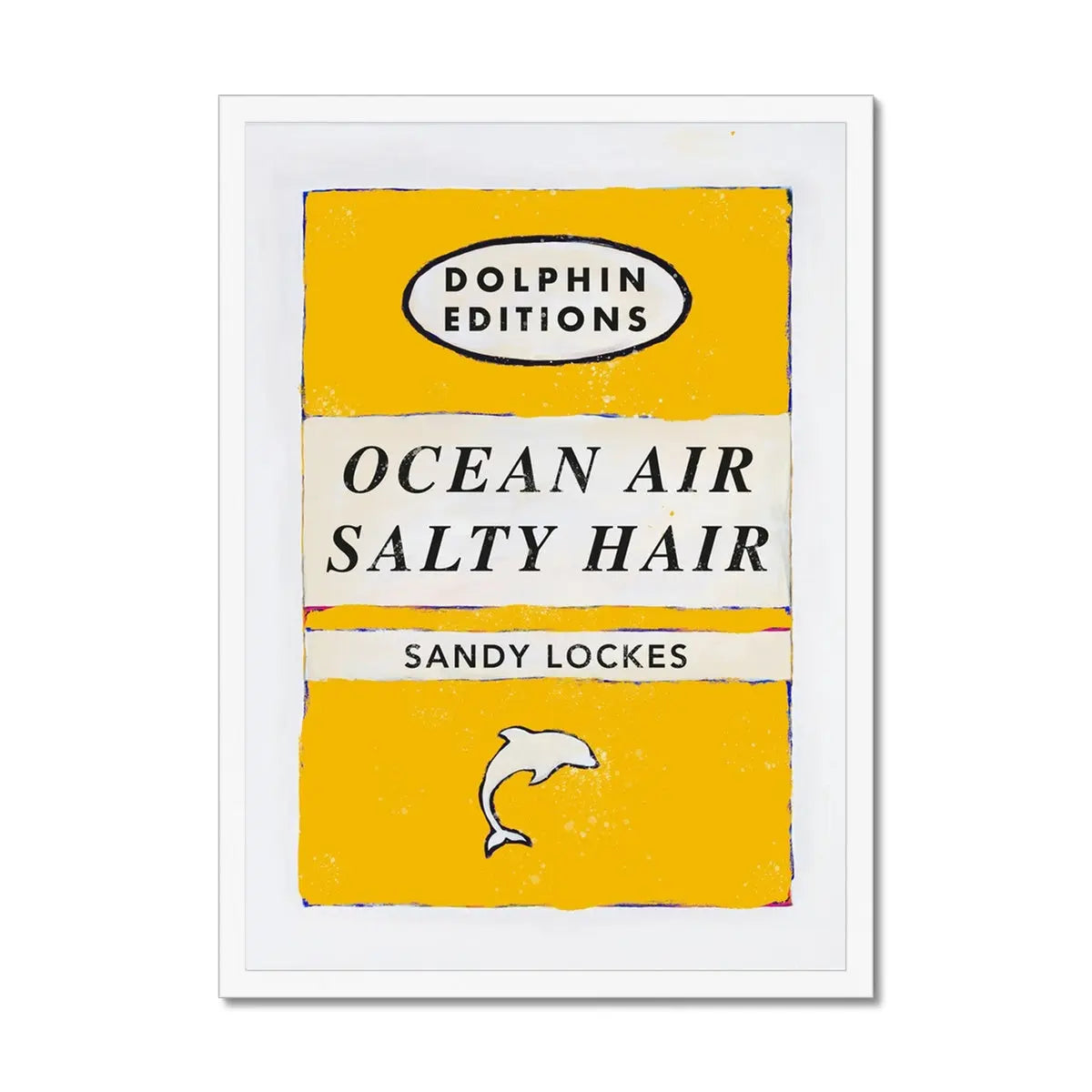 Ocean Air (Sunshine Yellow) Vintage Book Cover Art Print that comes with a frame.