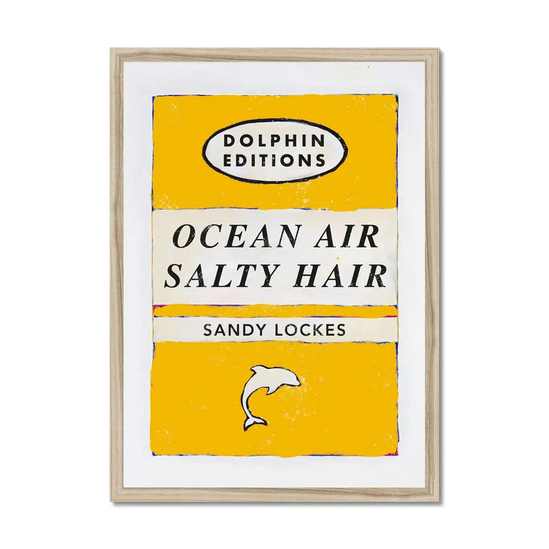 Ocean Air (Sunshine Yellow) Vintage Book Cover Art Print that comes with a frame.